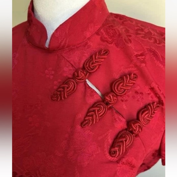 Vintage Y2K Rampage Cheongsam Dress 9 Red Floral Asian Grunge USA Qipao NWT - Picture 2 of 14